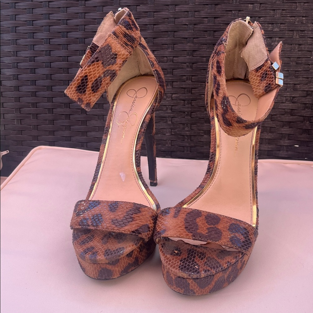 JESSICA SIMPSON Sexy Brown Leopard Print Women's Heels - Picture 3 of 11